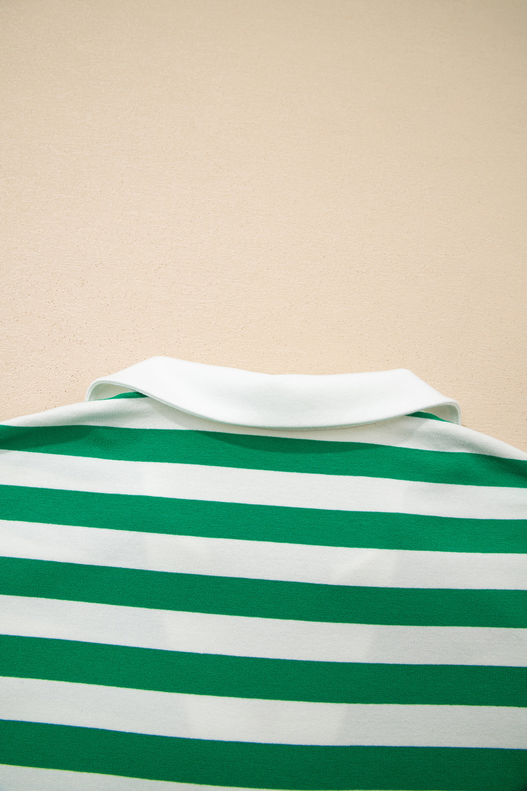 Green Stripe Collar V Neck Ruffled Short Sleeve Blouse