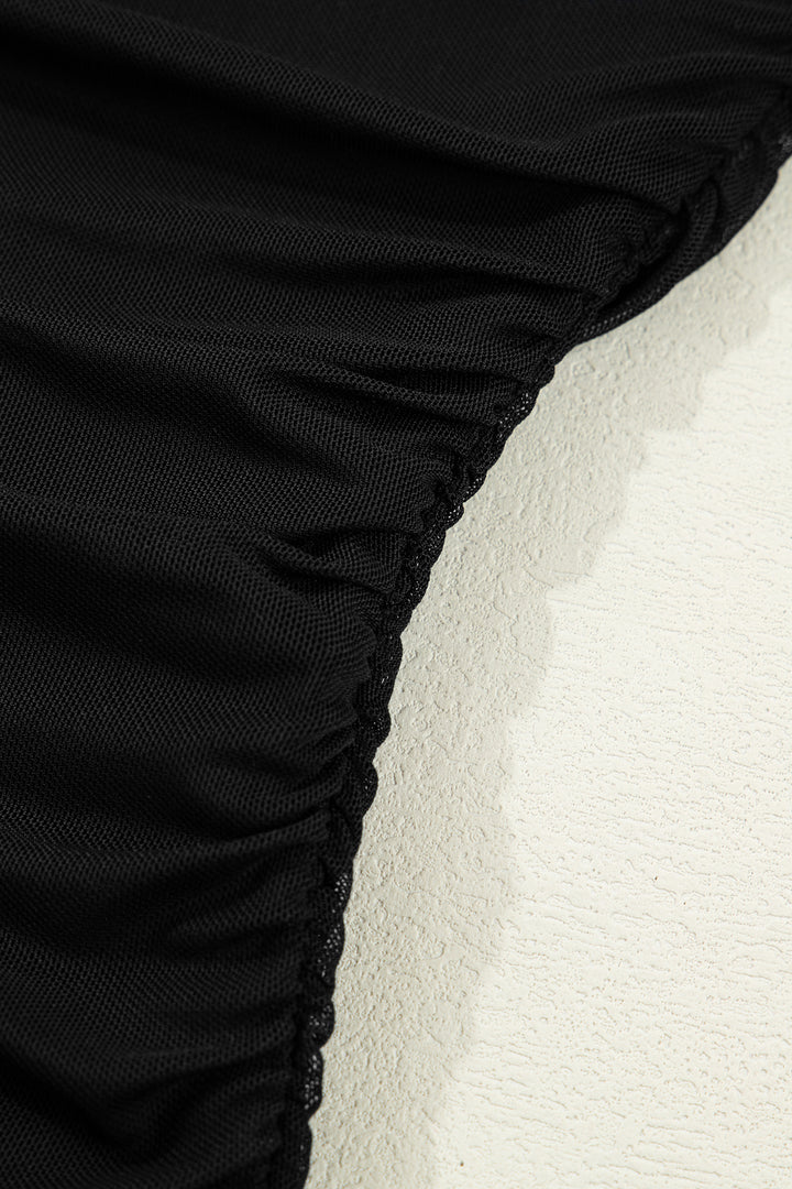 Black Sheer Mesh Patchwork High Neck Long Sleeve Top
