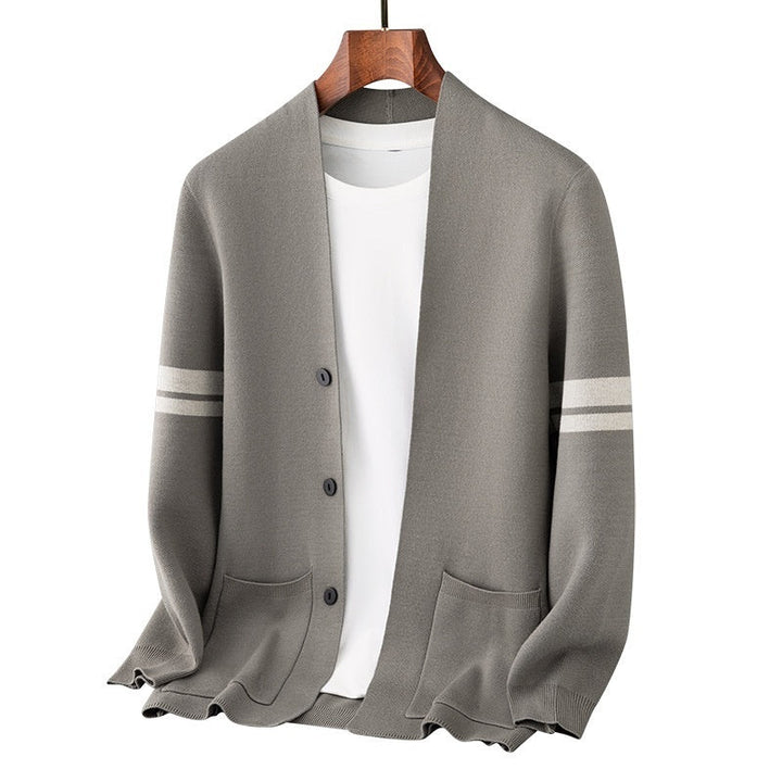 Fall Winter Men Long-sleeved Sweater Coat Thickened Blended Jacquard