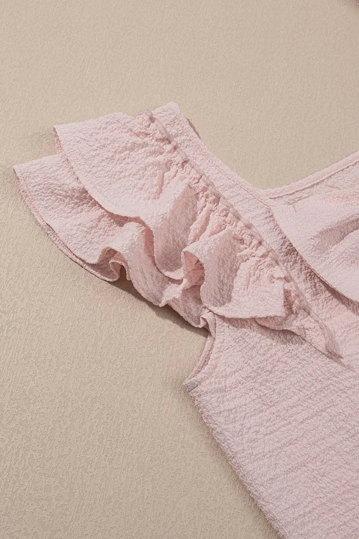 Textured Bow Knot Frilled Butterfly Sleeve Blouse