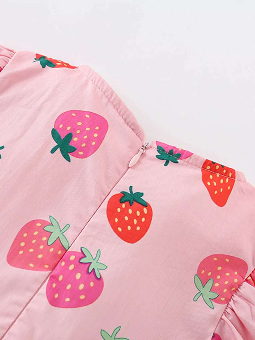 Children's Strawberry Print Tiered Puff Sleeve Dress