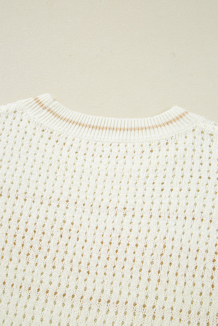 White BEACH Hollow Out Knitted Lightweight Dolman Sweater