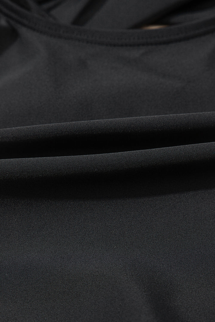 黑色 Ric Rac Trim 撞色拼布鏤空連身泳衣