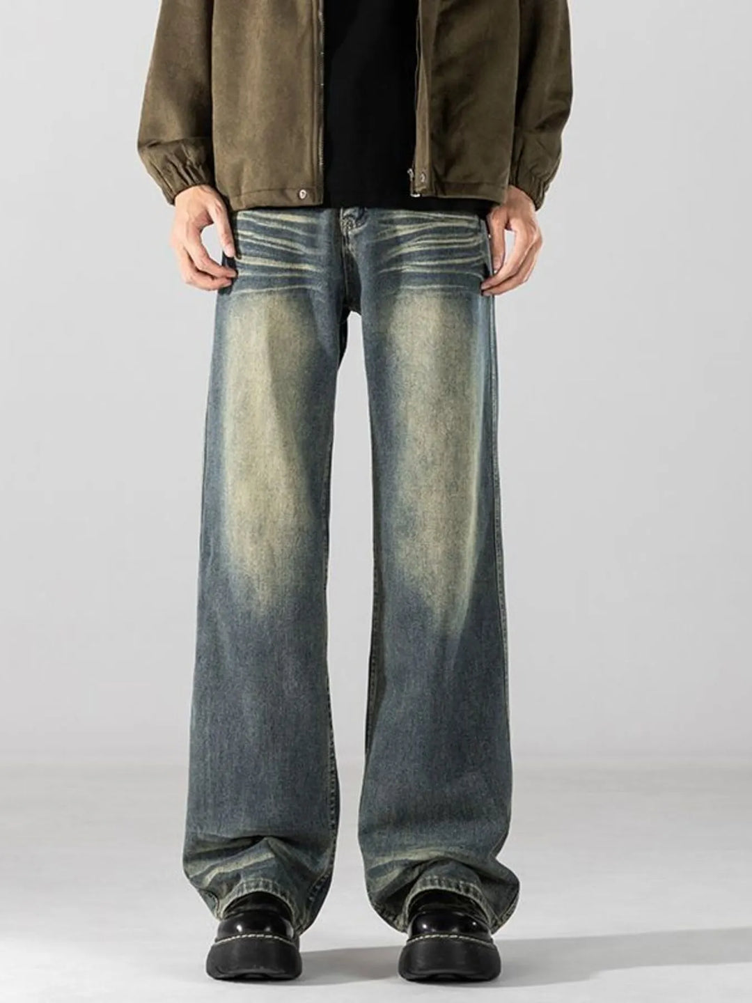 Men's Full Size Wide Leg Washed Jeans Plus Size