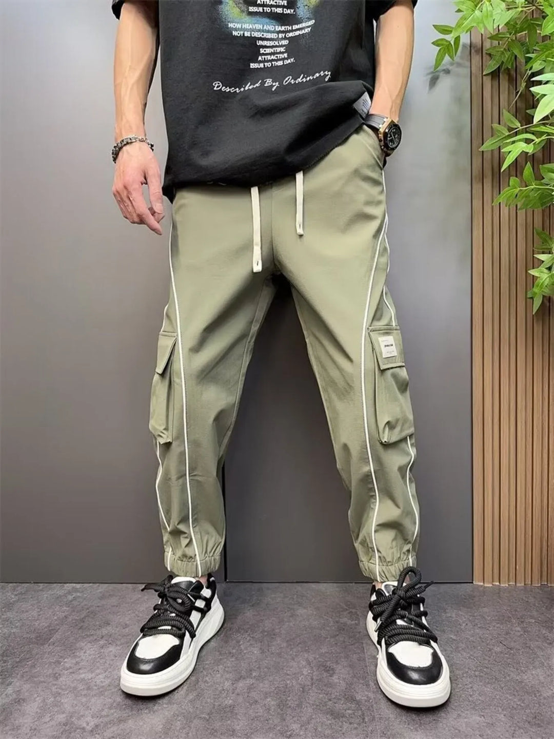 Men's Plus Size Stripe Cargo Joggers
