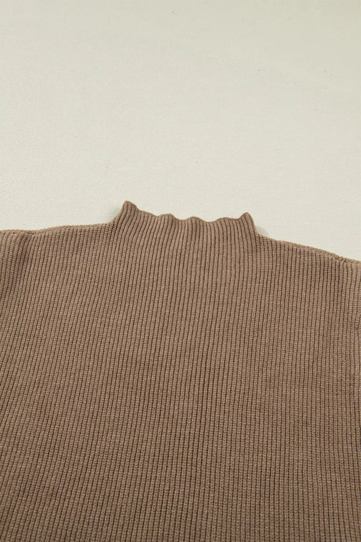 Solid Color Ribbed Knit Mock Neck Loose Sweater Vest