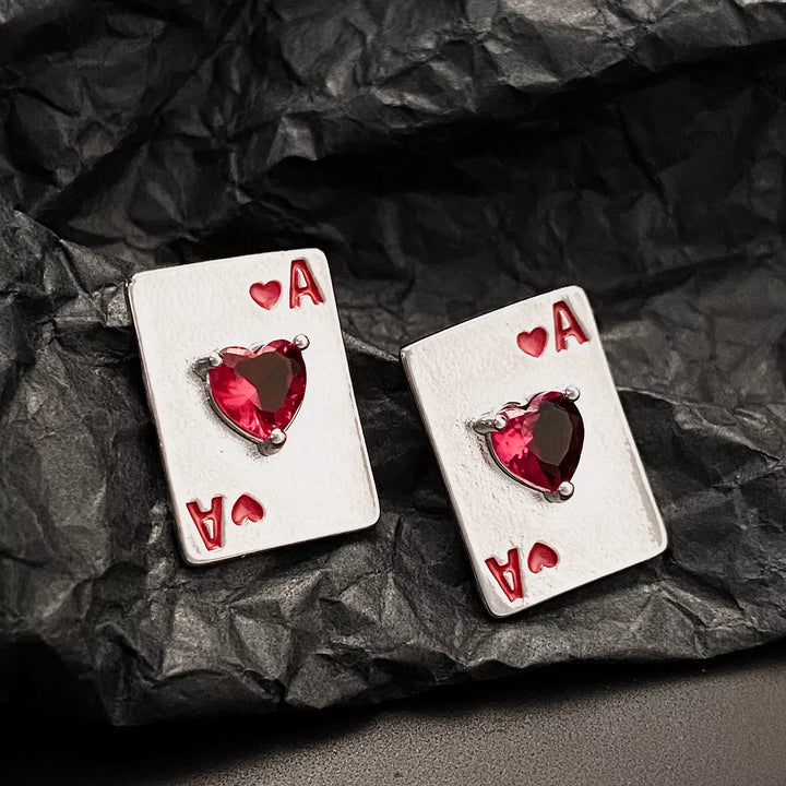 Poker Card Ace of Hearts Stud Earrings