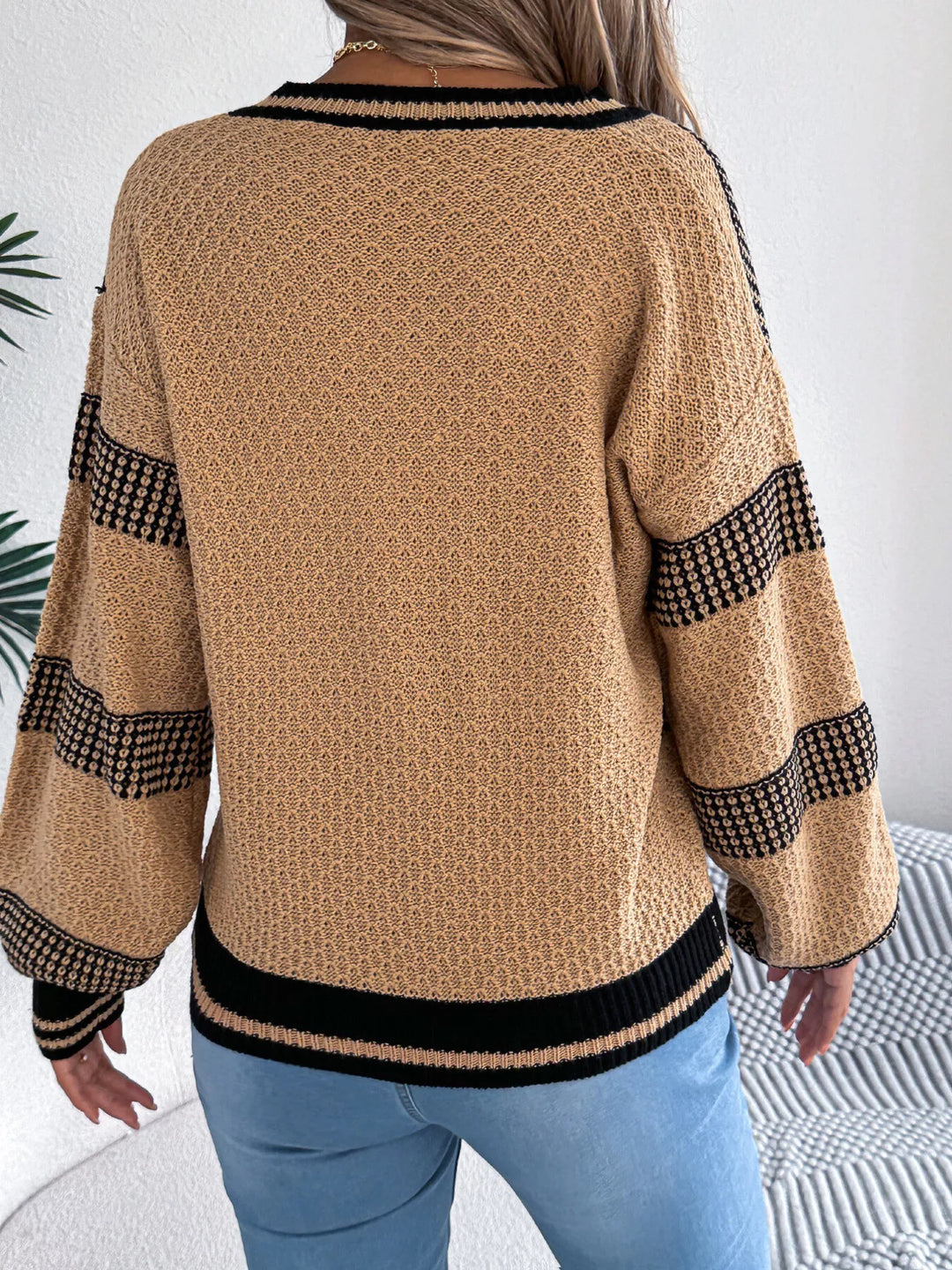 Contrast Striped V-Neck Sweater