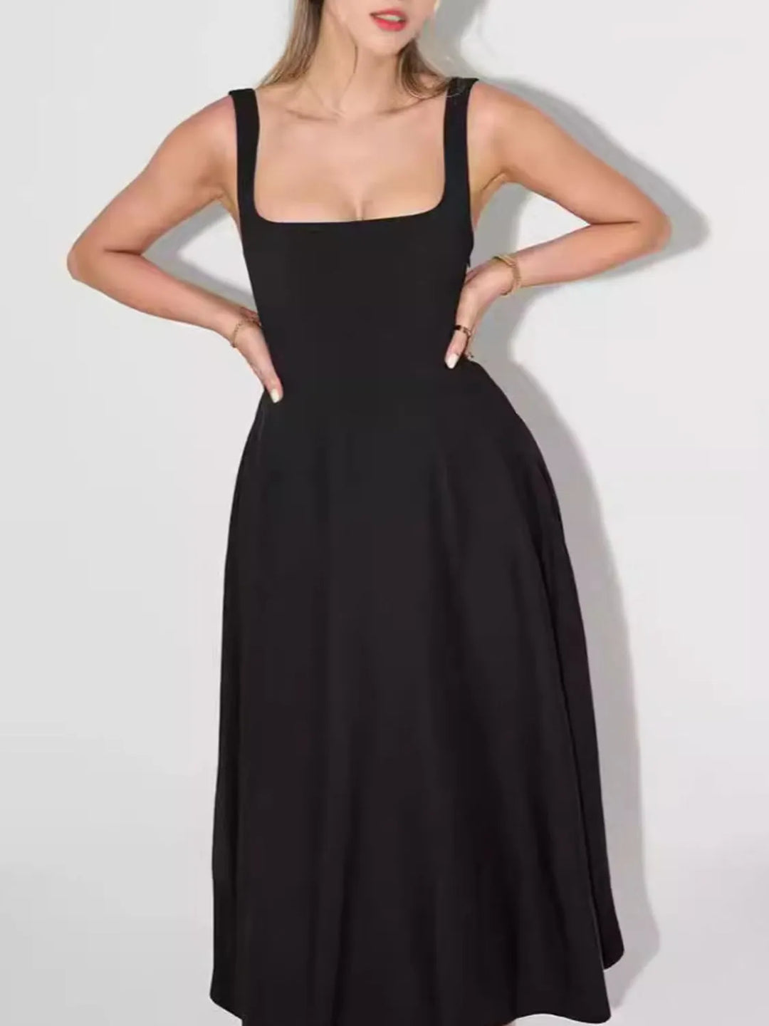 Square Neck Sleeveless Midi Dress