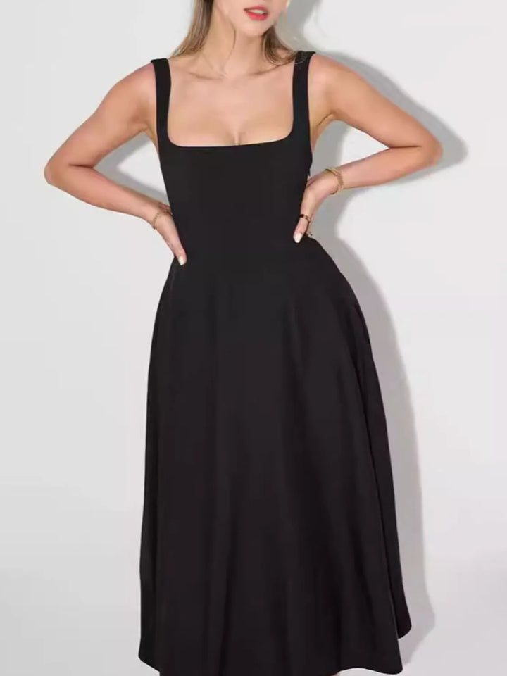 Square Neck Sleeveless Midi Dress