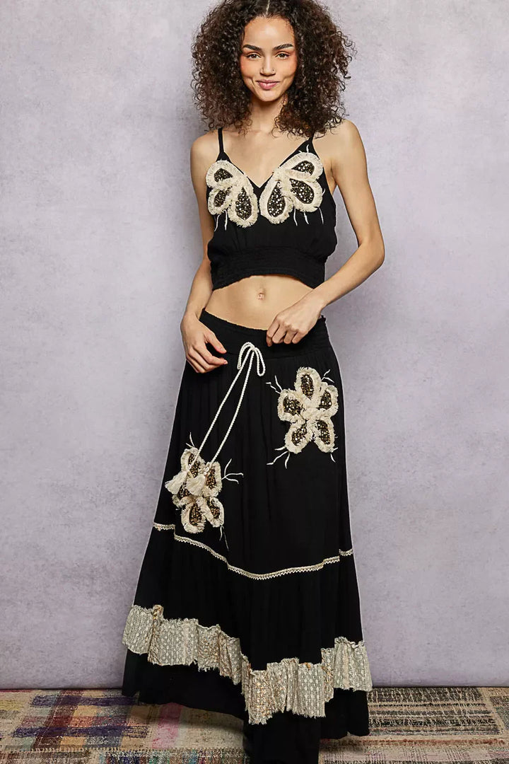 POL Embroidered Fringe V-Neck Cropped Cami