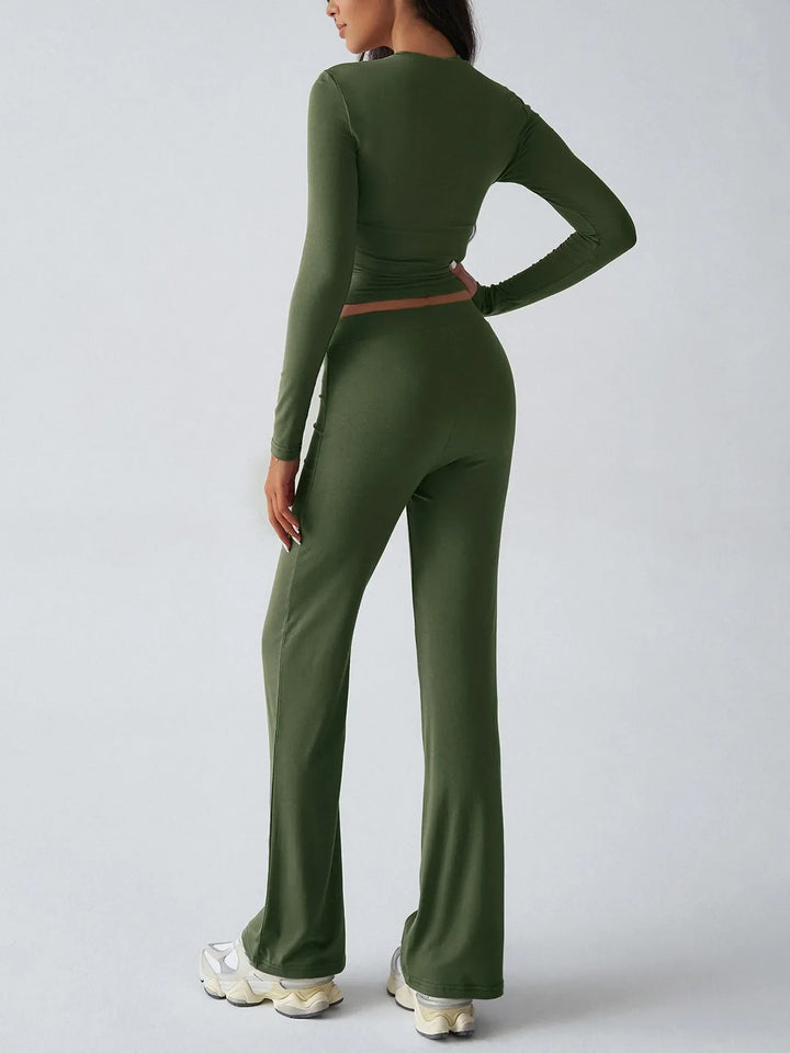 Round Neck Long Sleeve Top and Pants Set