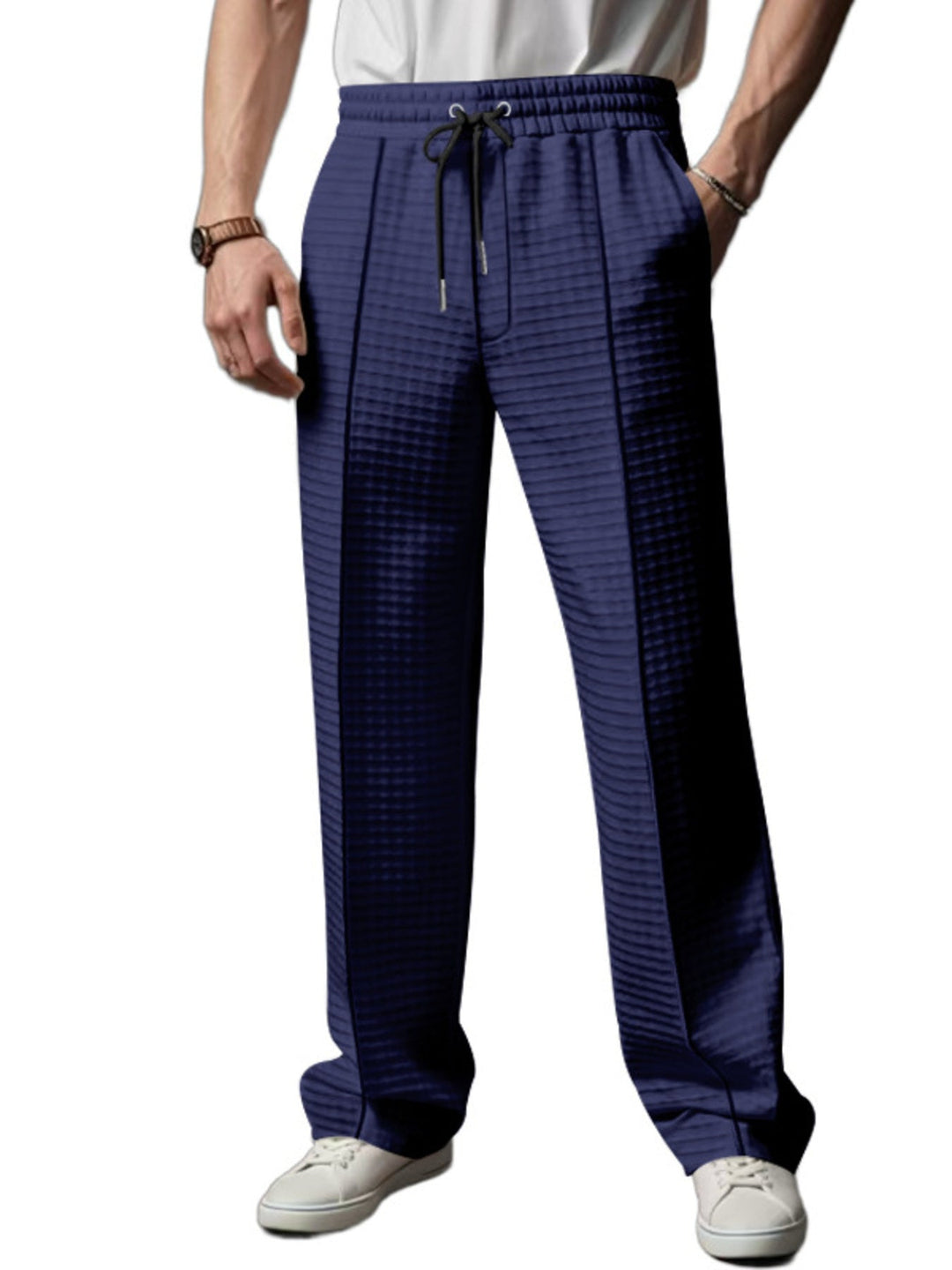 Men's Full Size Textured Drawstring Casual Pants Plus Size