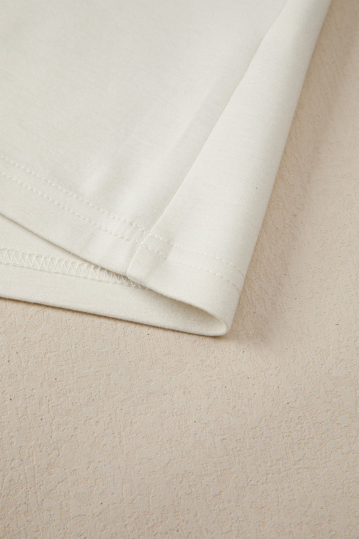 Beige Leopard Patchwork Half Button Short Sleeve Top