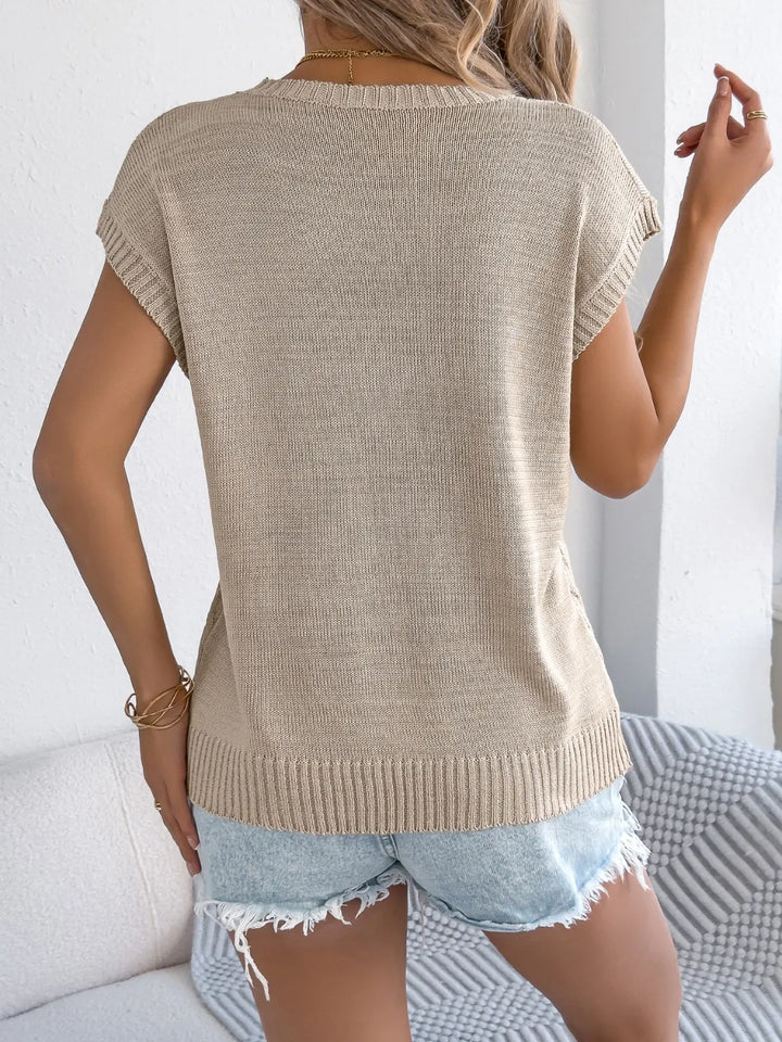 Cable-Knit Round Neck Knit Top