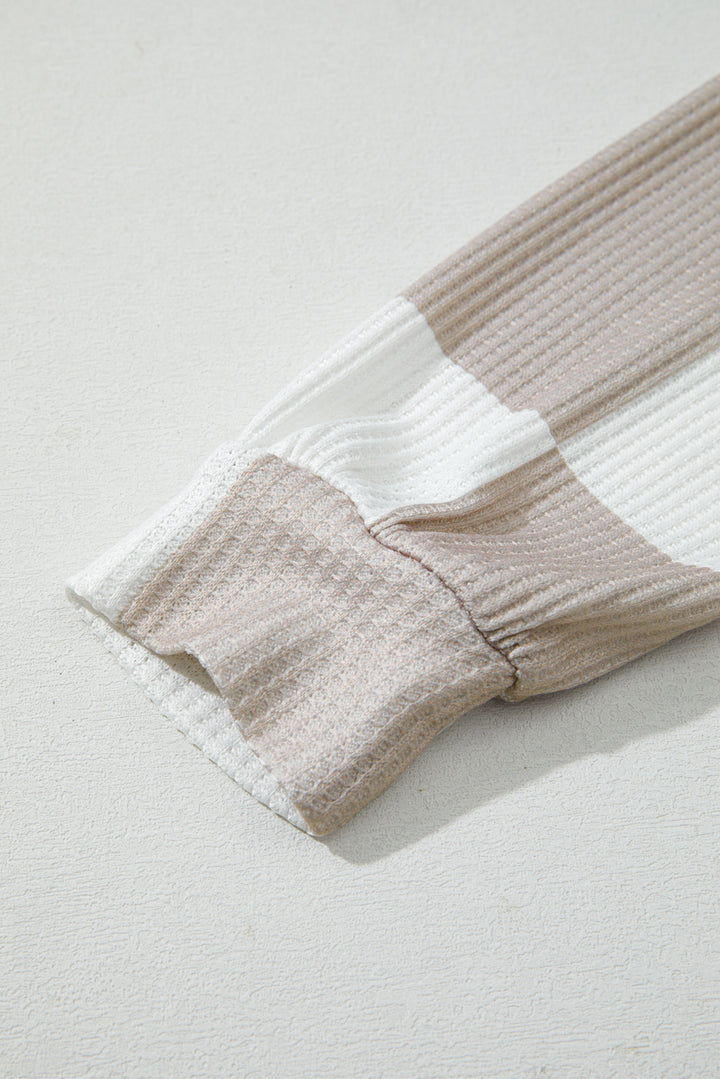 Khaki Checkered Print Breathable Textured Long Sleeve Top