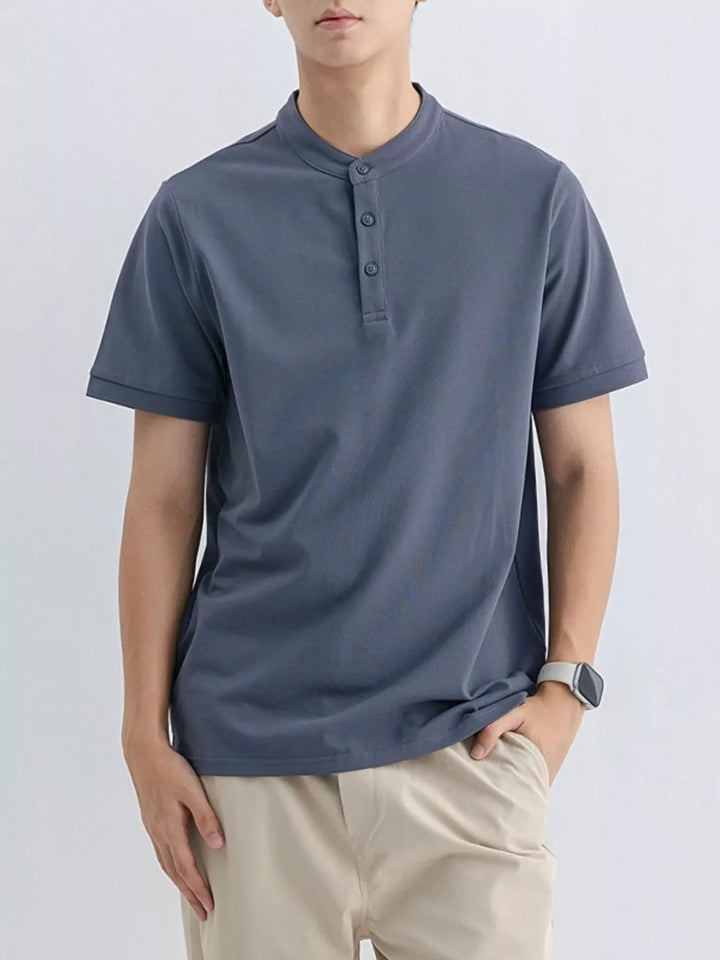 Men's Plus Size Button Detail Short Sleeve Top