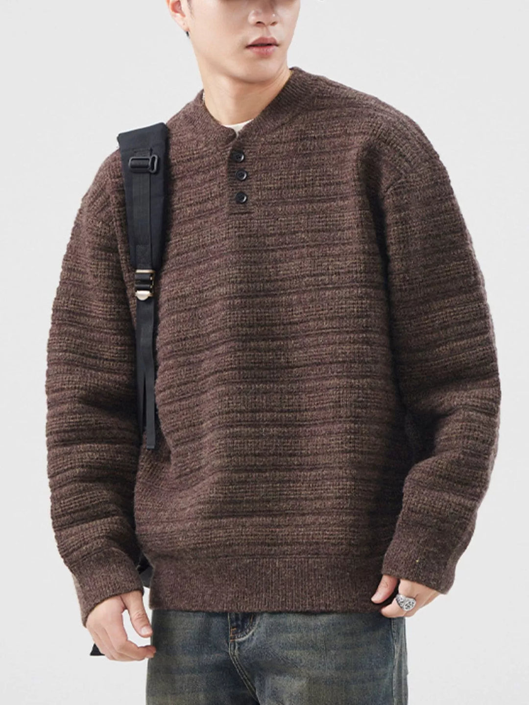 Men's Plus Size Button Detail Long Sleeve Sweater