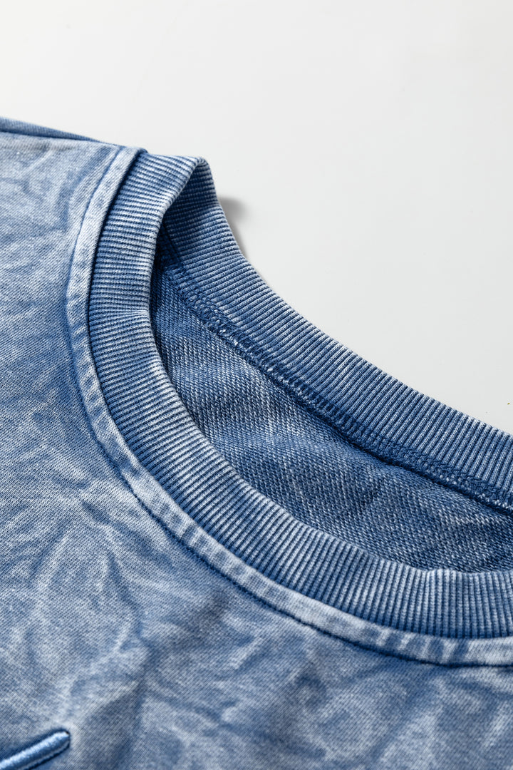 Real Teal saved by grace Letter Embroidery Mineral Wash Loose Sweatshirt