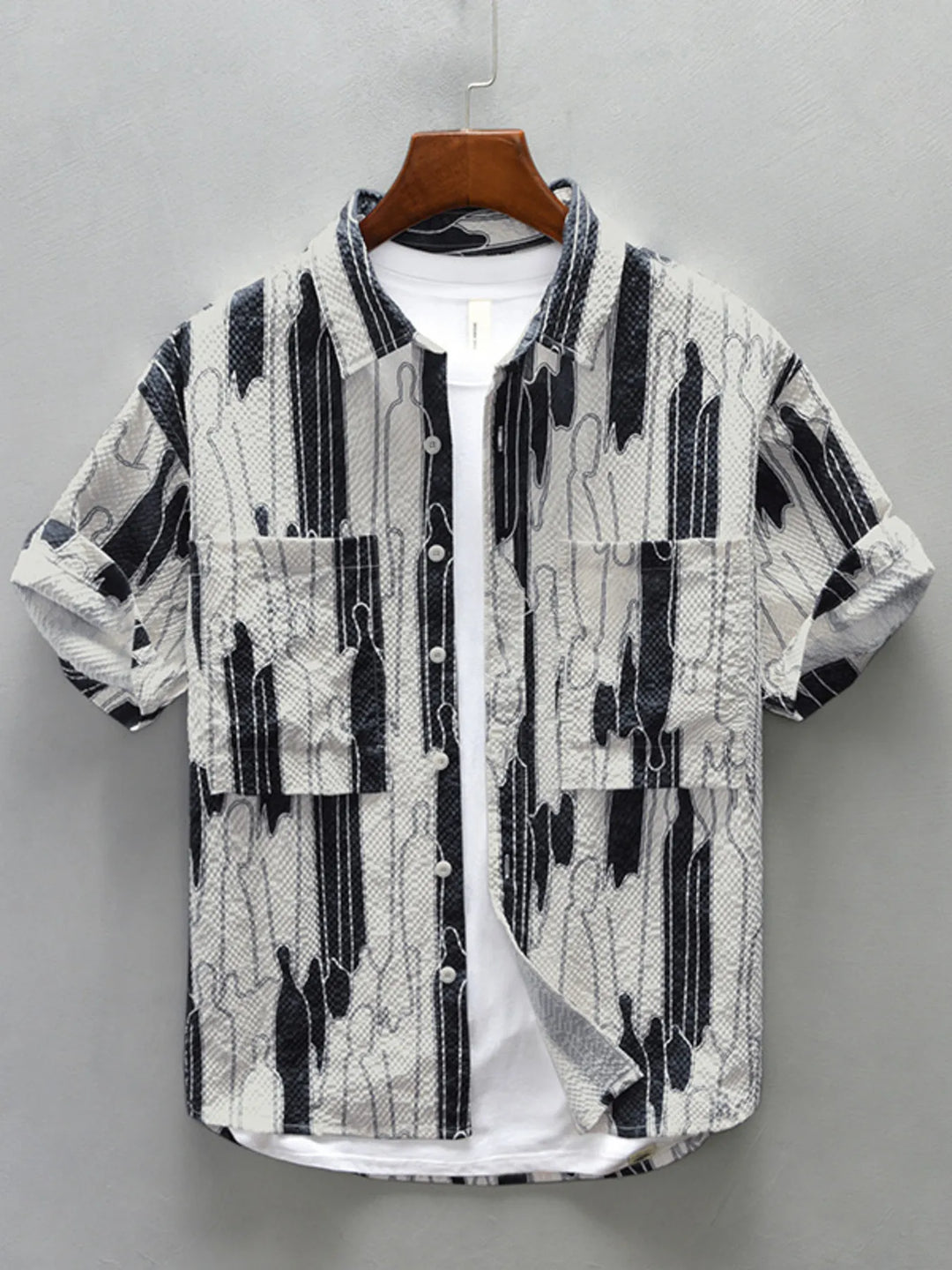 Men's Plus Size Printed Button Up Short Sleeve Shirt
