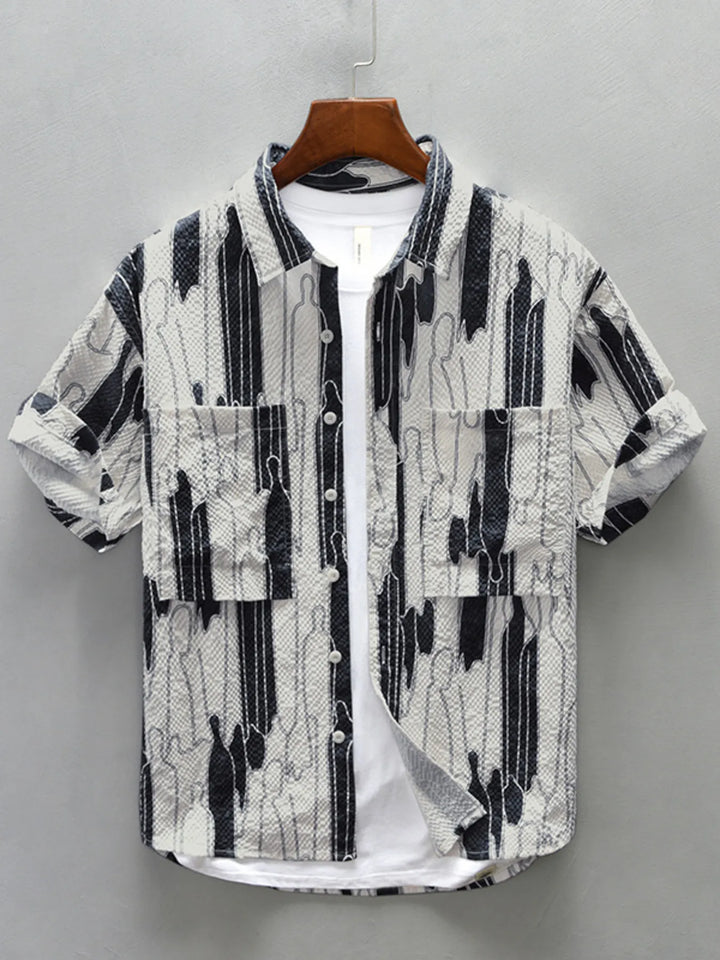 Men's Plus Size Printed Button Up Short Sleeve Shirt