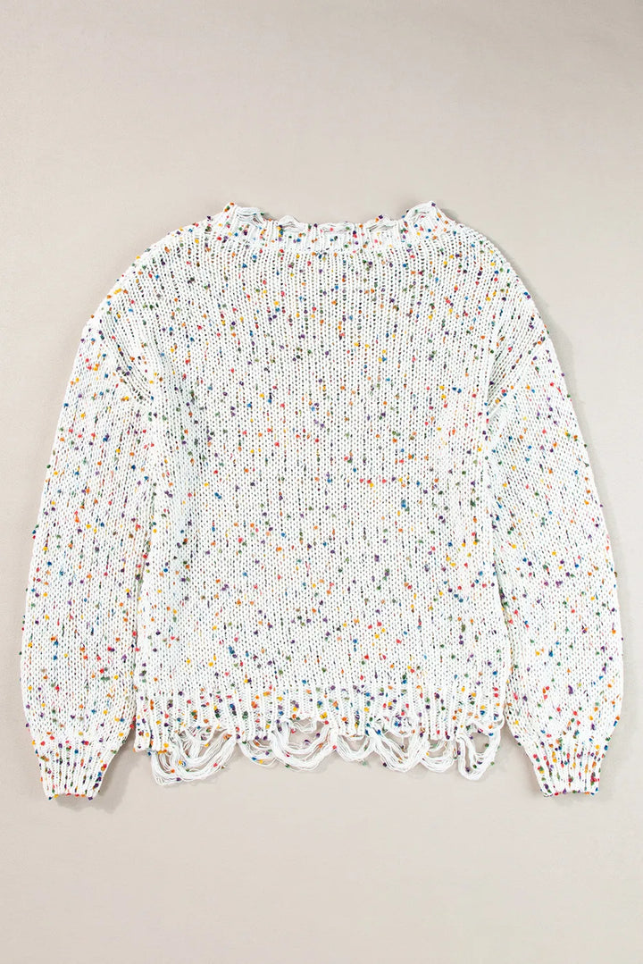 Confetti Distressed Hem Long Sleeve Sweater