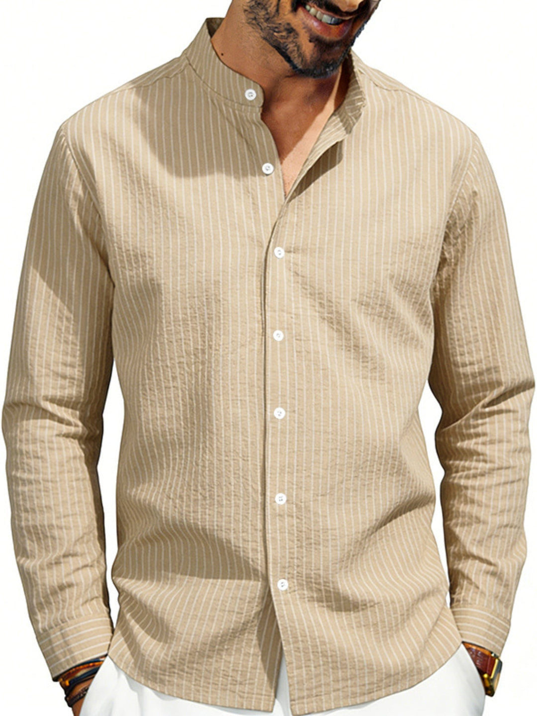 Men's Full Size Striped Long Sleeve Shirt Plus Size