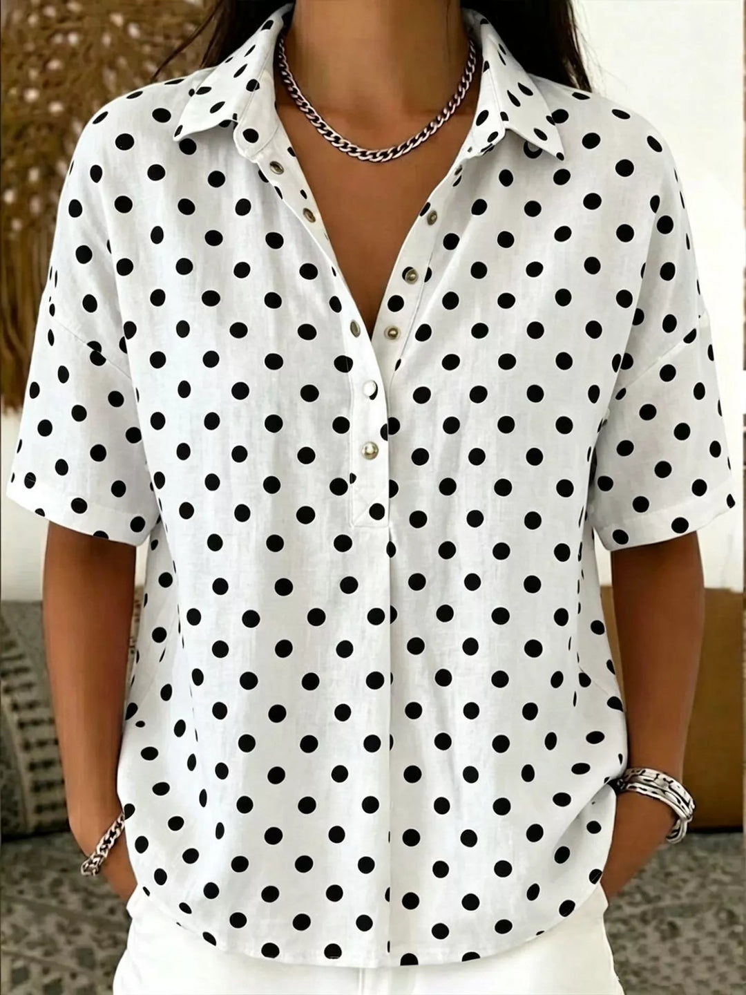 Full Size Polka Dot Short Sleeve Shirt Plus Size