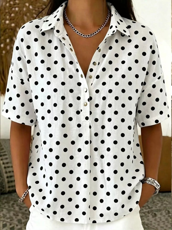 Full Size Polka Dot Short Sleeve Shirt Plus Size