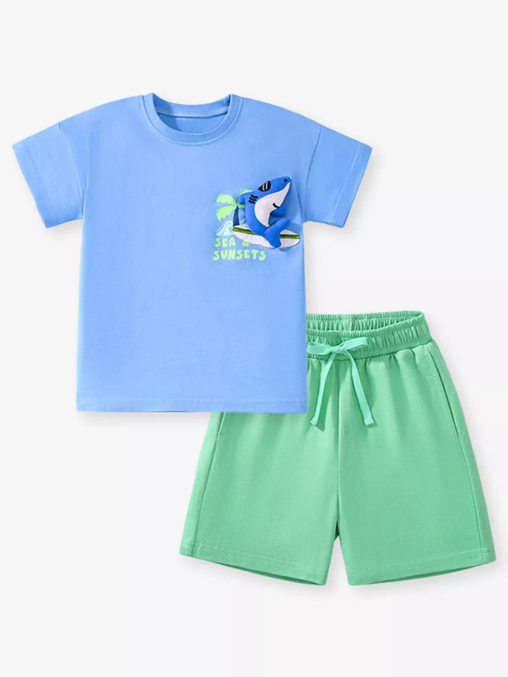 Children's Shark Graphic Round Neck T-Shirt