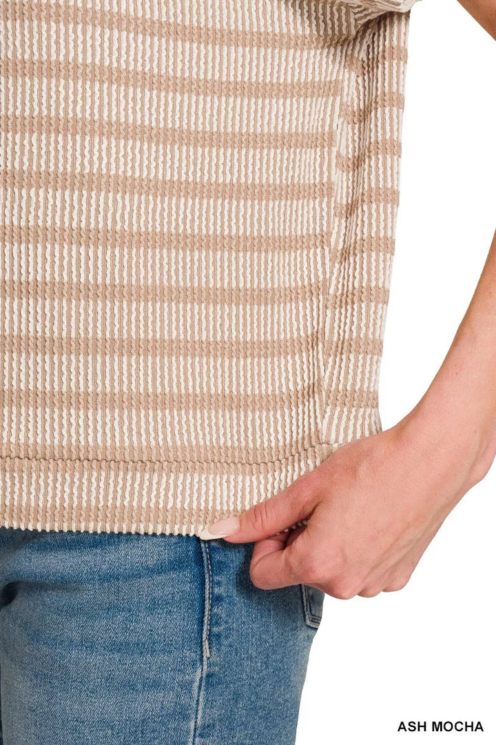 Zenana Raised Rib Striped Top