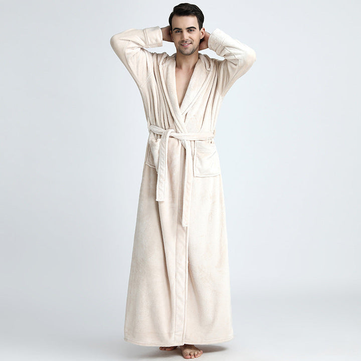 Mens Winter Hooded Thickened Long-Style Nightgown