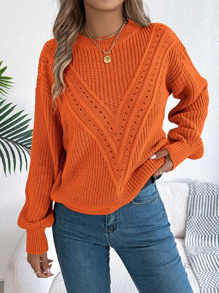 Openwork Round Neck Sweater