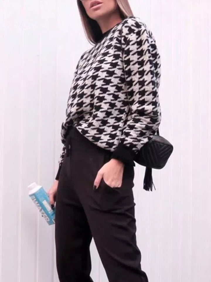 Full Size Houndstooth Pattern Oversized Sweater Plus Size