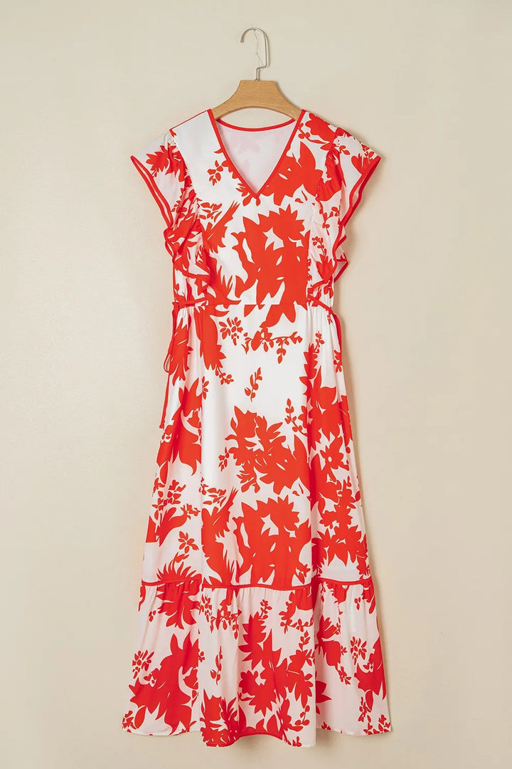 Floral V-Neck Summer Midi Dress