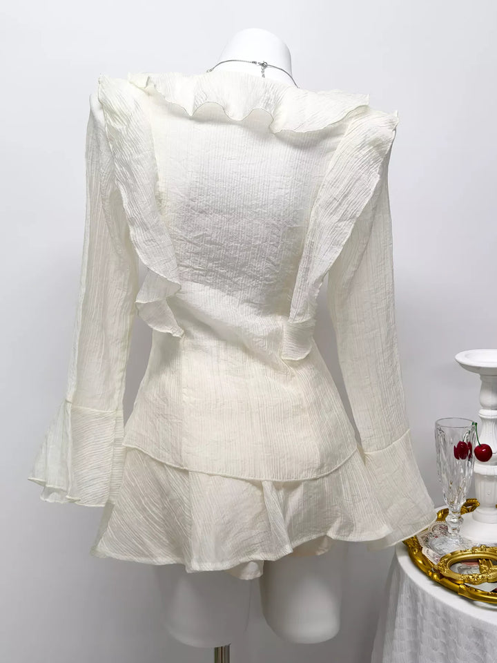 Ruffle Trimmed Blouse and Skirt Set