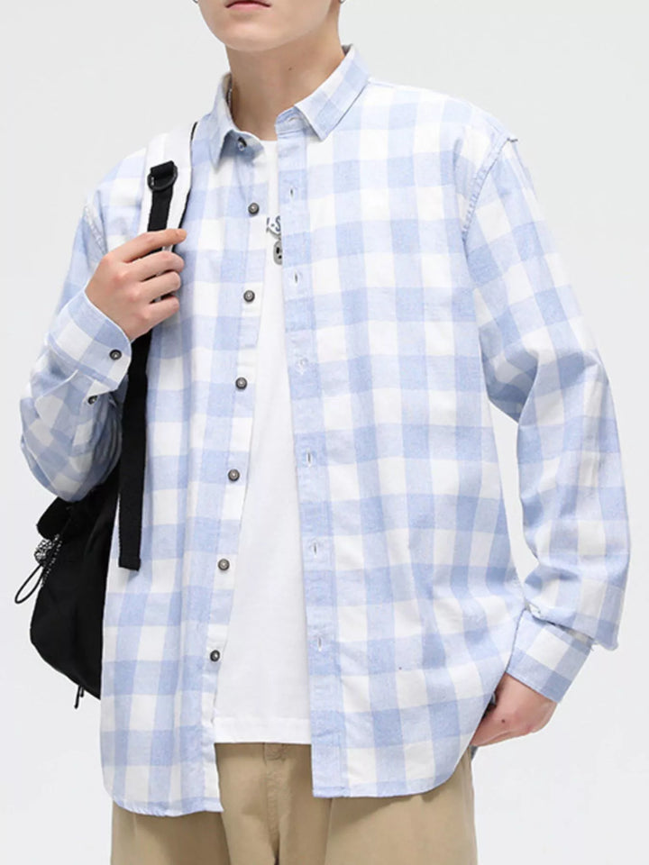 Men's Full Size Casual Plaid Button Up Shirt Plus Size