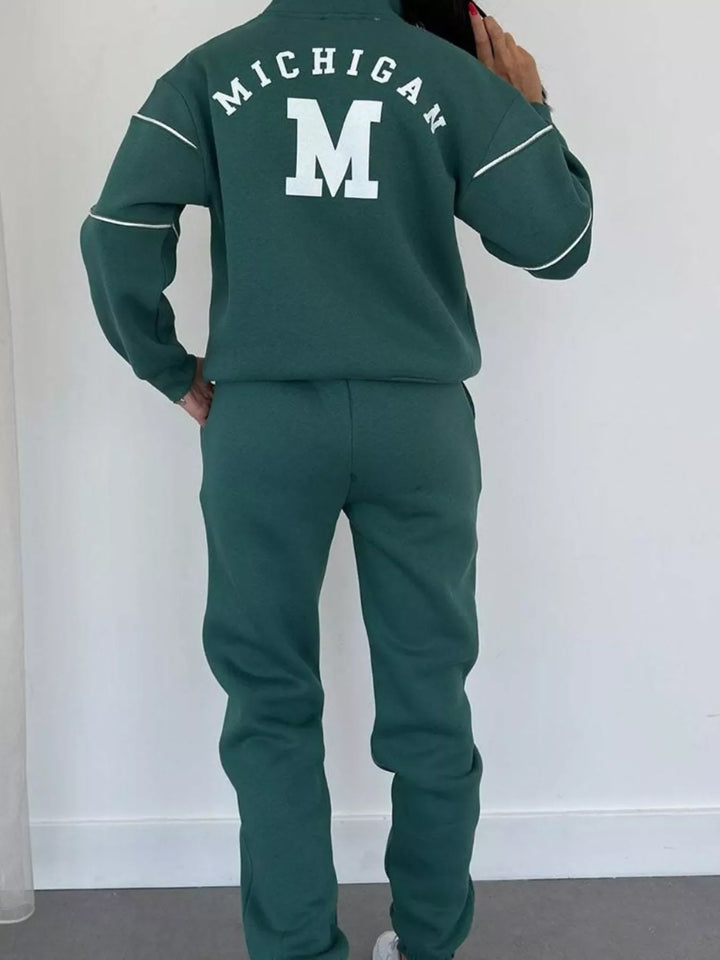 Full Size Striped Quarter Zip Top and Pants Set Plus Size