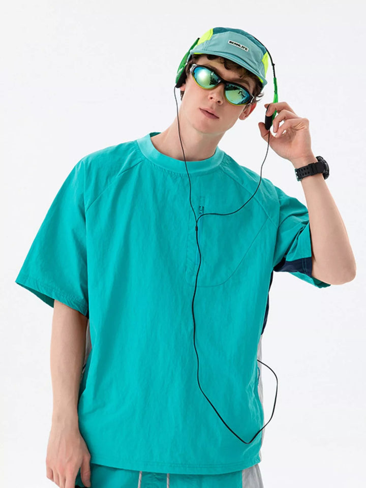 Men's Contrast Round Neck Short Sleeve T-Shirt