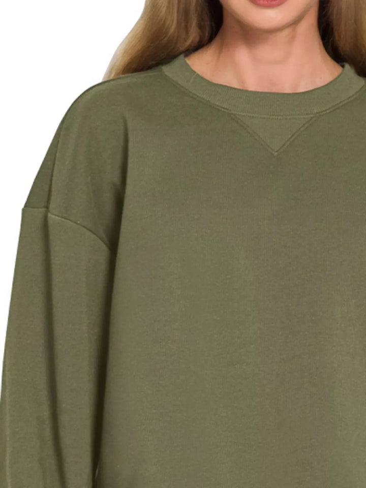 Zenana Fleece Long Sleeve Sweatshirts & Shorts Set