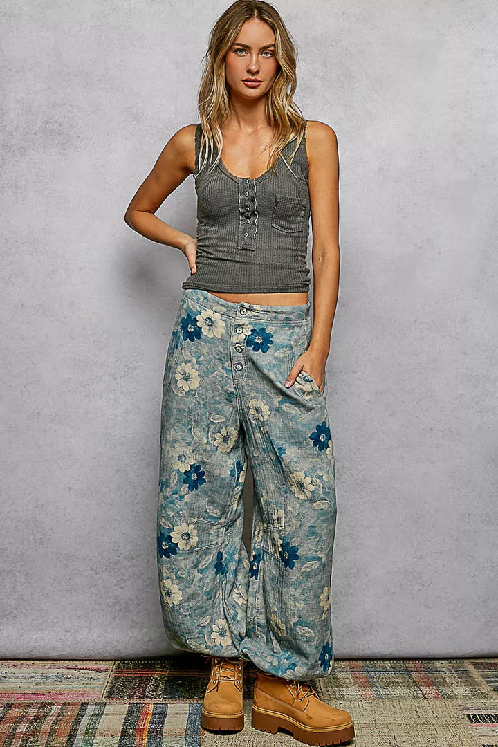 POL Lace Trim Tank with Front Button Closure