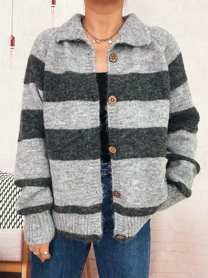 Striped Button-Up Cozy Cardigan