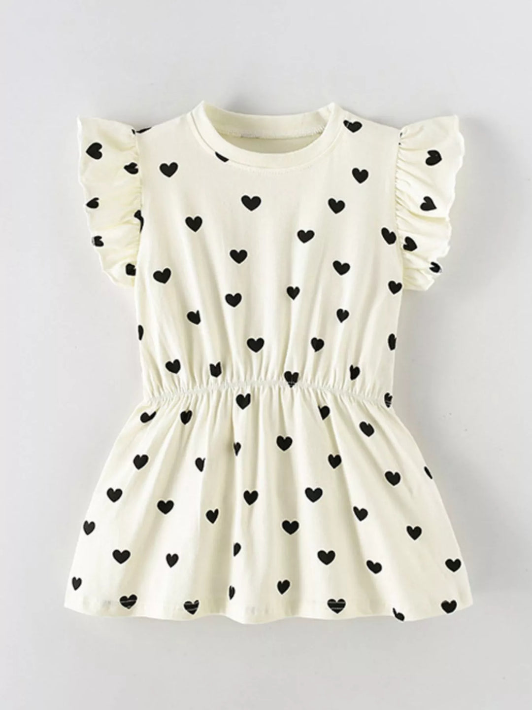 Children's Heart Print Ruffle Sleeve Dress