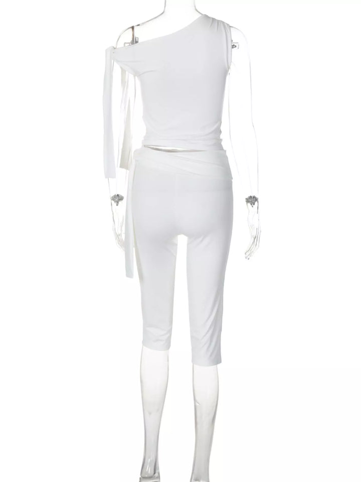 Tied One Shoulder Top and Capris Set