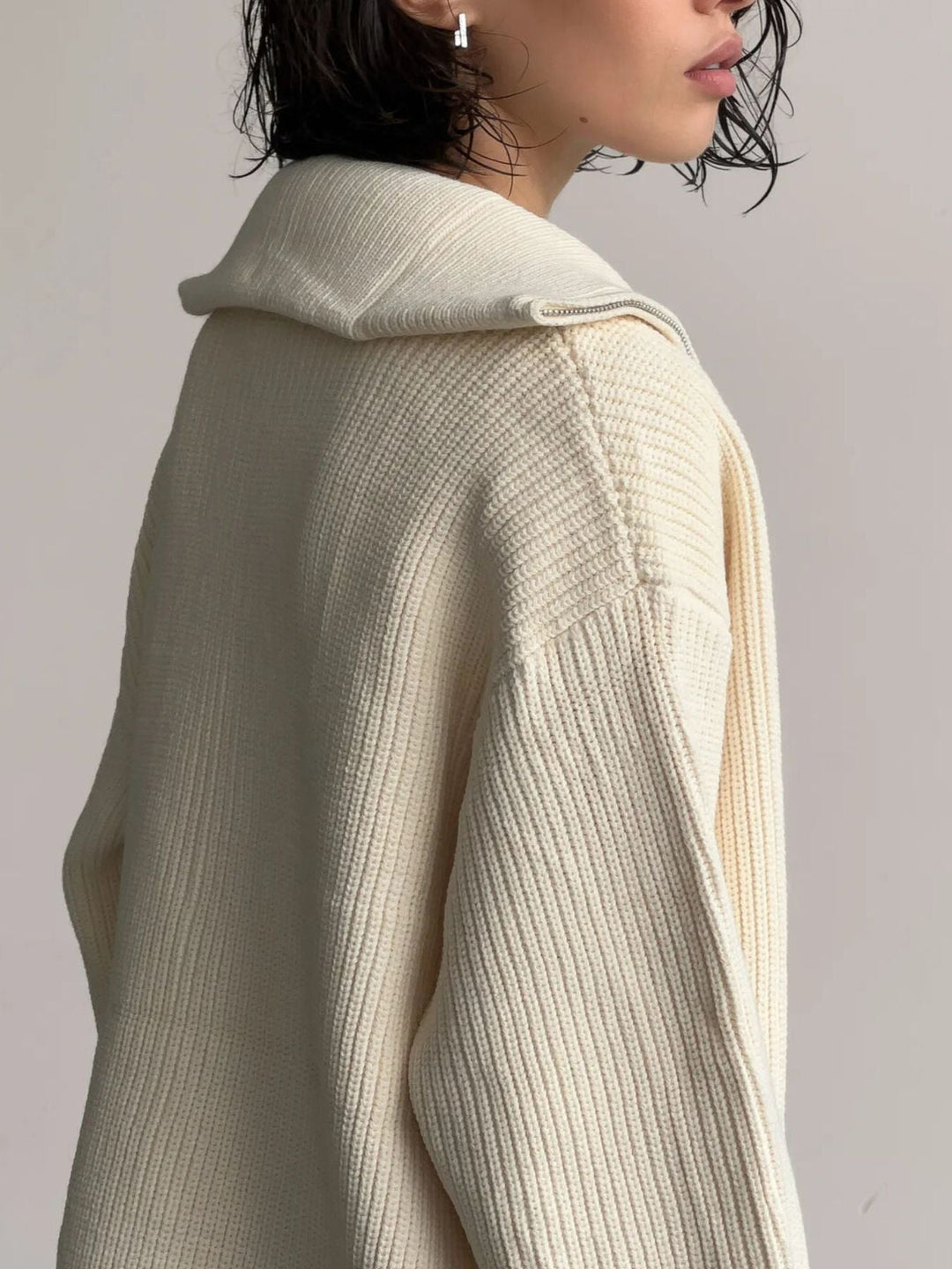 Zip-Up Ribbed Knit Cardigan