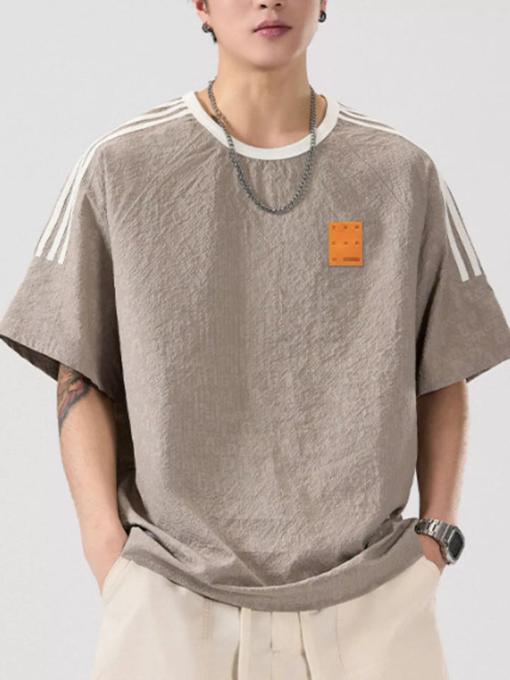 Men's Full Size Striped Shoulder Relaxed Fit T-Shirt Plus Size