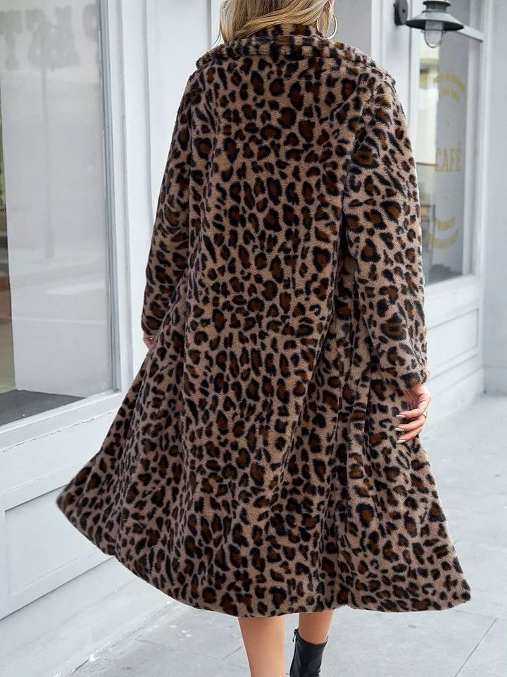 Leopard Print Faux Fur Longline Coat