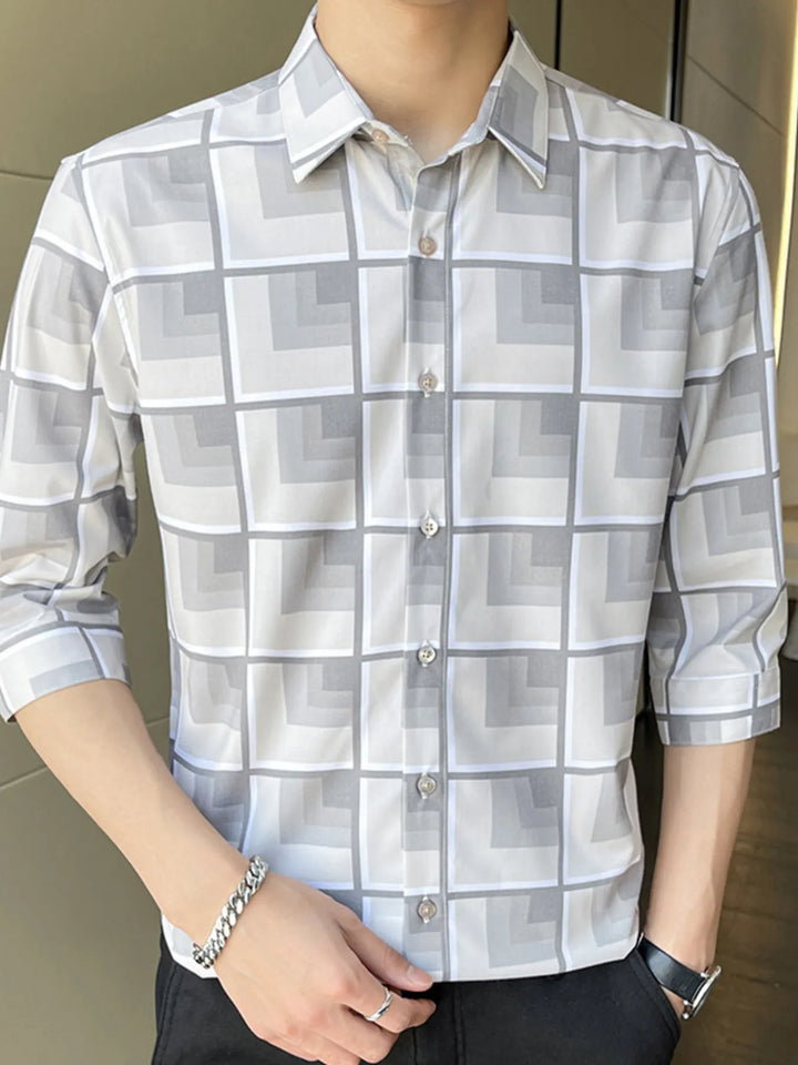 Men's Plus Size Geometric Pattern Button Up Casual Shirt