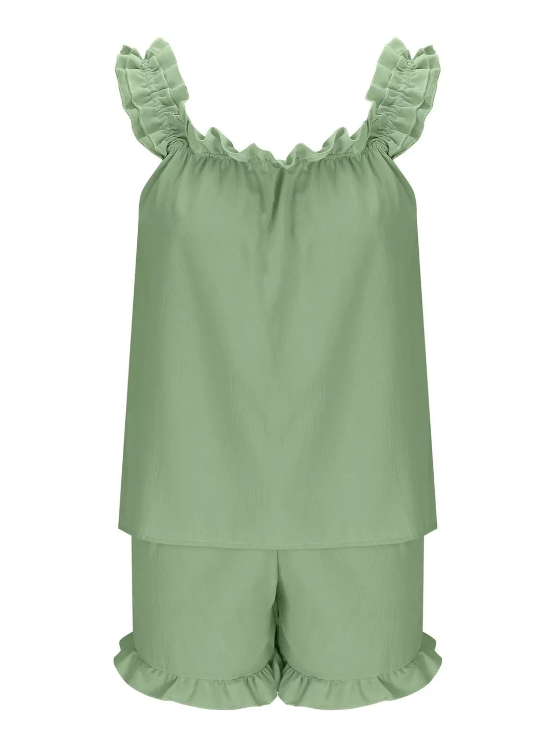 Ruffle Trim Sleeveless Top and Shorts Set