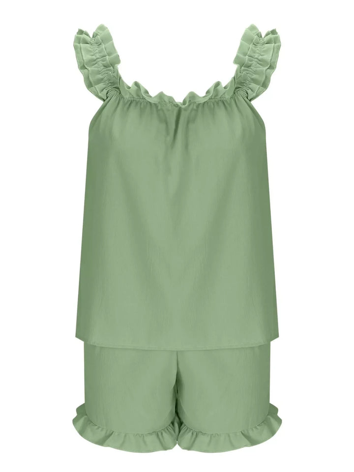 Ruffle Trim Sleeveless Top and Shorts Set